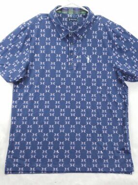 William Murray Polo Shirt Mens Large Blue Bicycle Print Short Sleeve Golf